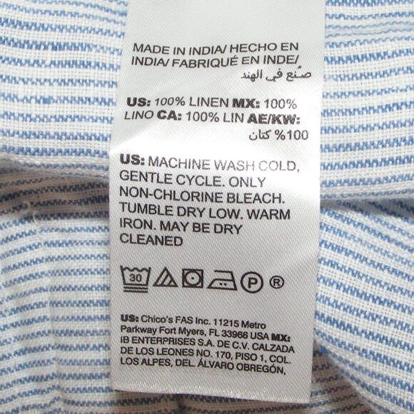 CHICOS Pants, 0.5/6R, Linen, Paper Bag Waist, Blue/White, Stripes, Sash belt - Picture 11 of 12